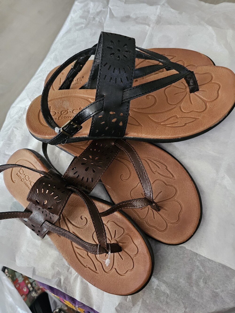 B.O.C Born Concept Clearwater Sandals Bundle Sz 8 NWOT Black Brown Floral Cutout